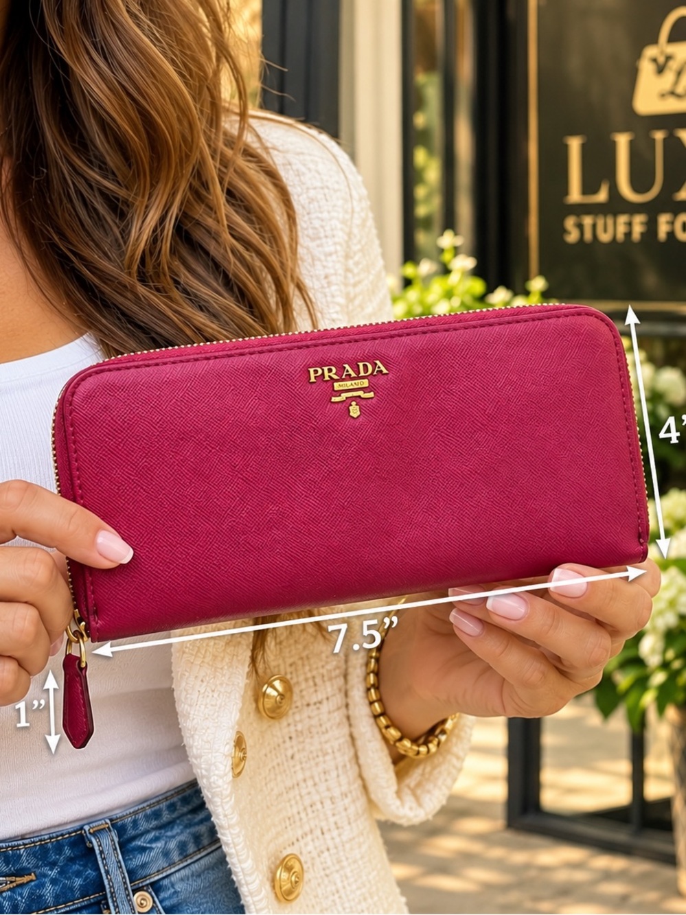 Authentic Prada Saffiano Zip Around Wallet with box